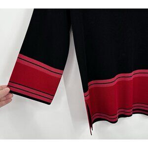 MISOOK shirt top tunic 3/4 sleeve knit black red MEDIUM v neck colorblock